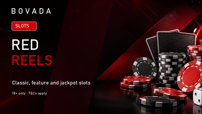 Bovada red slot reels with chips and jackpot lights