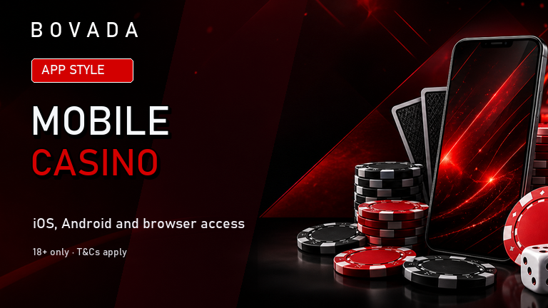 Bovada mobile casino phone with red chips and slots